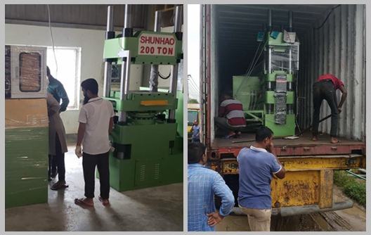 Shunhao 150 Tonluk 200 Tonluk Melamin Kap Kalıplama Makineleri Müşterinin Fabrikasında Boşaltıldı